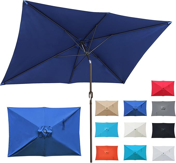 Blissun Rectangular Patio Umbrella, Table Market Umbrella with Tilt and Crank, Outdoor Umbrella for Garden, Deck, Backyard, Pool and Beach