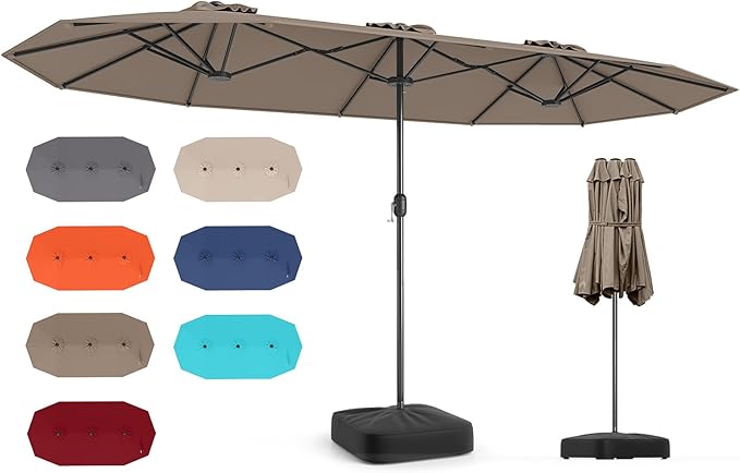 Tangkula 13FT Double-sided Patio Umbrella, Extra Large Twin Table Umbrella with Crank Handle, Umbrella Base, Safety Lock, Air Vent, Outdoor Market Umbrella for Garden Pool Backyard (Tan)
