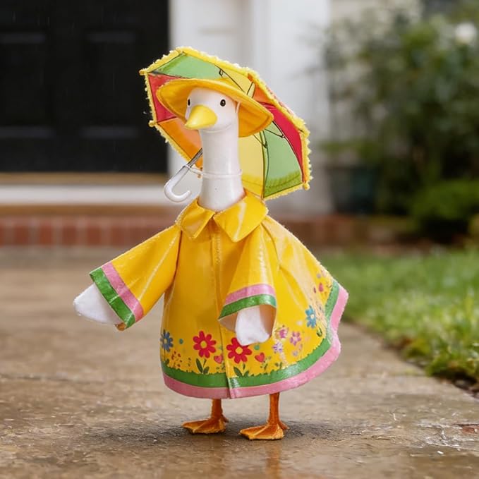 STONESTAR Raincoat Porch Goose Outfits with Umbrella Hat, Goose Spring Outfit Lawn Goose Raincoat Clothes Costume Fits 23" Geese Statue, Summer Garden Lawn Patio Yard Outdoor Decor (Raincoat-Flower)