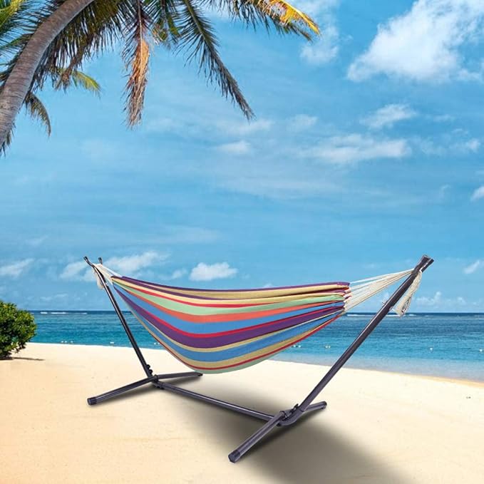 2-in-1 Hammocks Hammock Chair with Stand, 300 lbs Capacity, Heavy Duty Two Person Hammock with Stand,Natural Rope