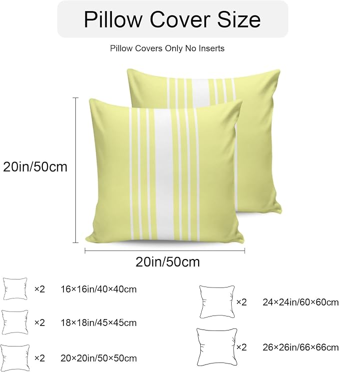 Yellow White Stripe Outdoor Pillow Covers 16x16 Inch Throw Pillow Covers Set of 2 Waterproof Decorative Pillow Cases Modern Rustic Vertical Striped Cushion Covers for Patio Furniture Garden Couch Sofa