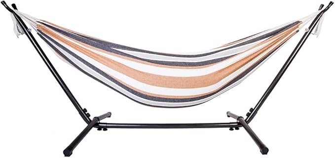 Ferty Hammock with Stand 300 lbs Capacity, Camping Double Hammock with Space Saving Steel Stand and Carry Bag for Indoor/Outdoor Garden Backyard Patio (US Stock)