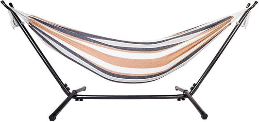Ferty Hammock with Stand 300 lbs Capacity, Camping Double Hammock with Space Saving Steel Stand and Carry Bag for Indoor/Outdoor Garden Backyard Patio (US Stock)