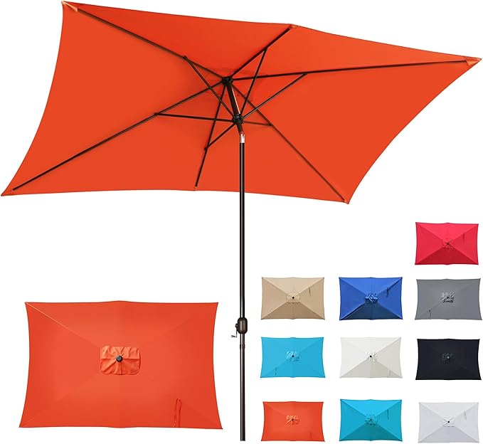 Blissun Rectangular Patio Umbrella, Table Market Umbrella with Tilt and Crank, Outdoor Umbrella for Garden, Deck, Backyard, Pool and Beach