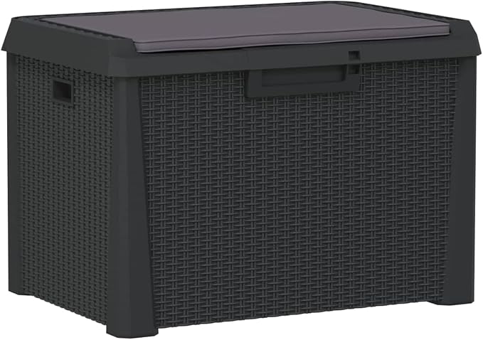 Gecheer Patio Rattan Deck Box Patio Storage Box with Seat Cushion Anthracite 33 gal p p