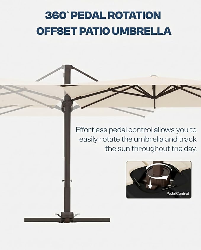8' X 8' Patio Umbrella, Cantilever Umbrella with 360°Rotation, Offset Patio Umbrella with Easy Tilt & Fade Resistance for Pool Deck Garden Backyard, Off-White (Base not Included)