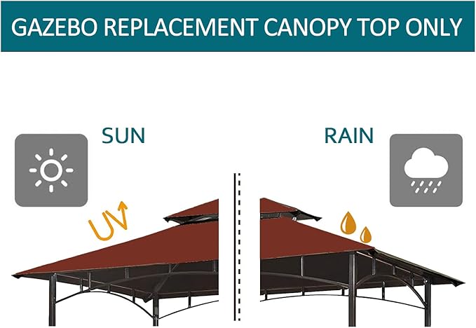 Grill Gazebo Replacement Canopy Top - Wonwon 5x8 Gazebo Roof Double Tiered Outdoor BBQ Roof Cover Grill Shelter Only Fit for Model L-GG001PST-F (Burgundy)