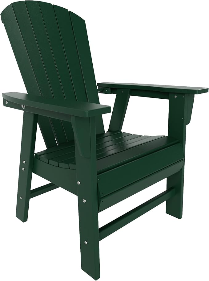 WestinTrends Dylan Adirondack Outdoor Dining Set for 6, All Weather Poly Lumber Patio Table and Chairs Set of 6, 71" Trestle Outdoor Table and Seashell Adirondack Dining Chair, Dark Green