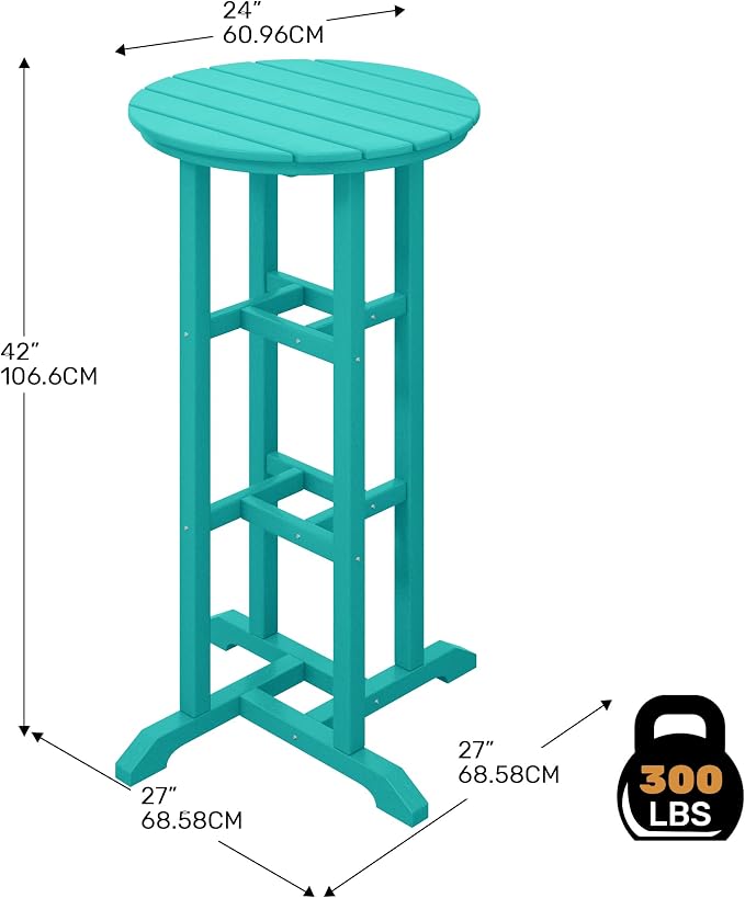 Costaelm Outdoor Bar Table, 42" Counter Height Round Patio Cocktail Bar Table, Patio Bar Table Bistro Dining Table Pub Table for Front Porch Deck, Backyard, Garden, Turquoise