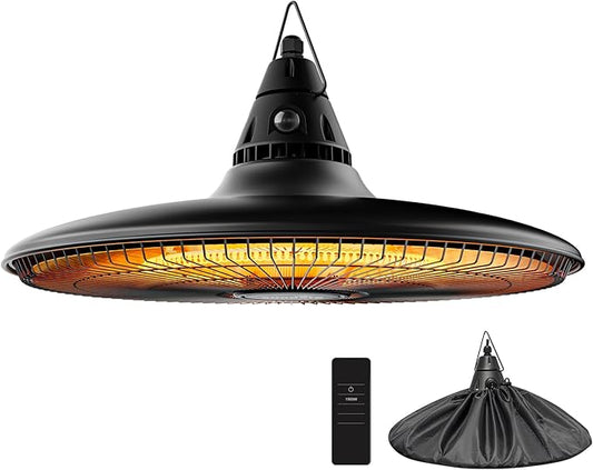 Hanging Heater, 1500W Outdoor Electric Patio Ceiling Heater with Remote Control, Infrared for Courtyard, Garage, Patio, Overheat & Tip-Over Protection, Waterproof, Black