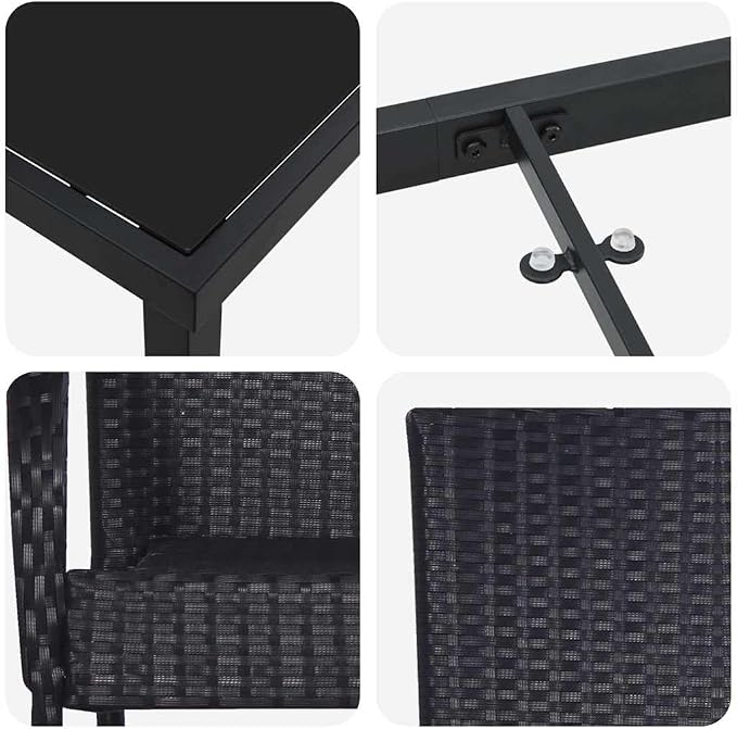 5-Piece Outdoor Dining Set, Modern Garden Table and Chairs for Patio, Balcony and Backyard, Black Powder-Coated Steel Furniture