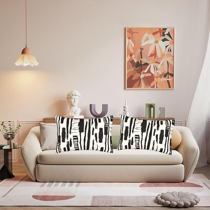 Throw Pillow Covers 16x28 Inch Pillow Covers Set of 2 Couch Pillows, Black And White Throw Pillows with Invisible Zipper, Soft Accent Pillows Decorative Pillows for Bed Farmhouse Decor, Geometric J460