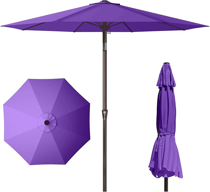 PatioKingdom 11FT Patio Umbrella,Outdoor Umbrella with Push Button Tilt and Crank,Market Table Umbrella with 8 Sturdy Fiberglass Ribs UV Protection