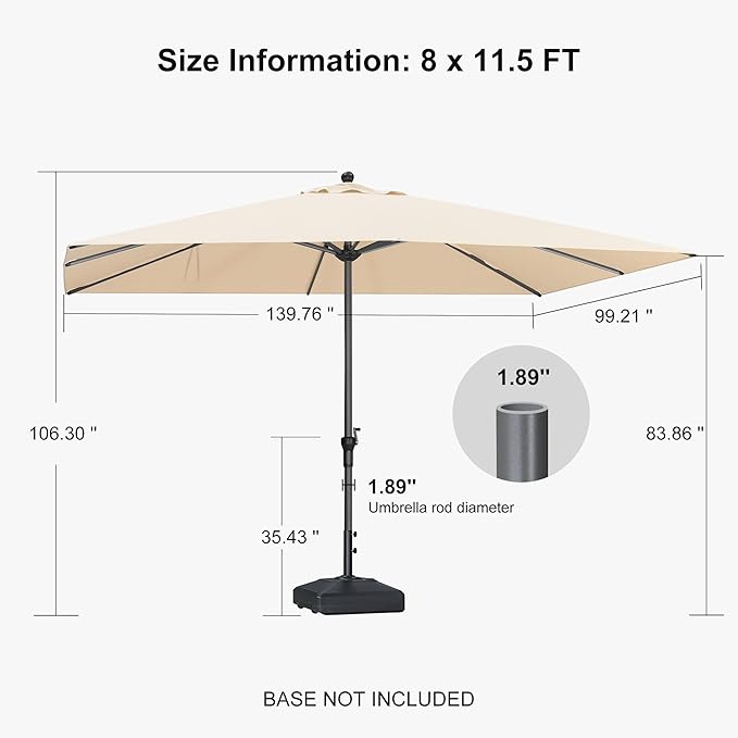 PURPLE LEAF 11.5' x 8' Patio Market Umbrella Outdoor Table Sun Umbrellas with Crank 8 Aluminum Sturdy Ribs for Pool Deck Backyard Beach Beige