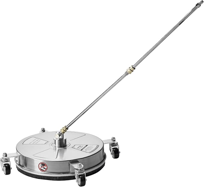 VEVOR 16.5 Inch Pressure Washer Surface Cleaner, 4000 PSI Stainless Steel Attachment with 4 Wheels, 2 Nozzles, 1/4 Inch Quick Connect and 2 Wands for Concrete, Patio, Deck