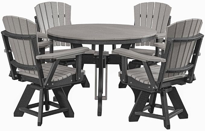 Gray 5-Piece Round Dining Set, Heavy-Duty HDPE, Umbrella Hole, All-Weather Patio Furniture, Great for Harborside
