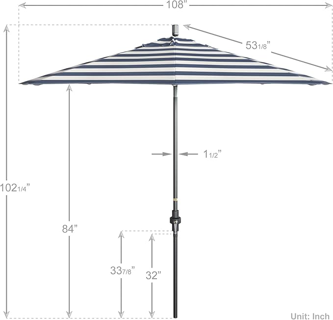 California Umbrella Crank Lift, Collar Tilt, Aluminum Pole
