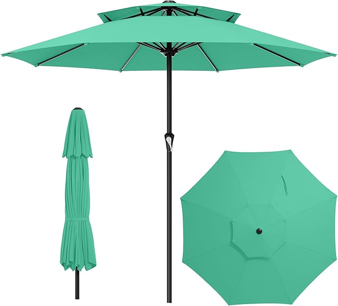 AreShark 11ft 2 Tiers Patio Umbrella - Outdoor Umbrella Waterproof UV Protection, Market Table Umbrella w/ 8 Sturdy Ribs&Crank for Pool, Porch, Garden(Turquoise)