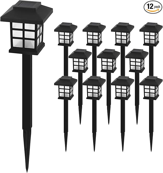 12-Pack Solar Walkway Lights,Solar Pathway Lights Outdoor, Auto Charge/Discharge Ground Lamp , IP44 Waterproof Landscape Spotlights for Yard, Pathway, Driveway, Pool & Patio Decoration(Cold White)