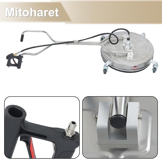 24 Inch Pressure Washer Surface Cleaner for Surface Cleaning on Floors Patios Courtyards with Handle and Four Casters
