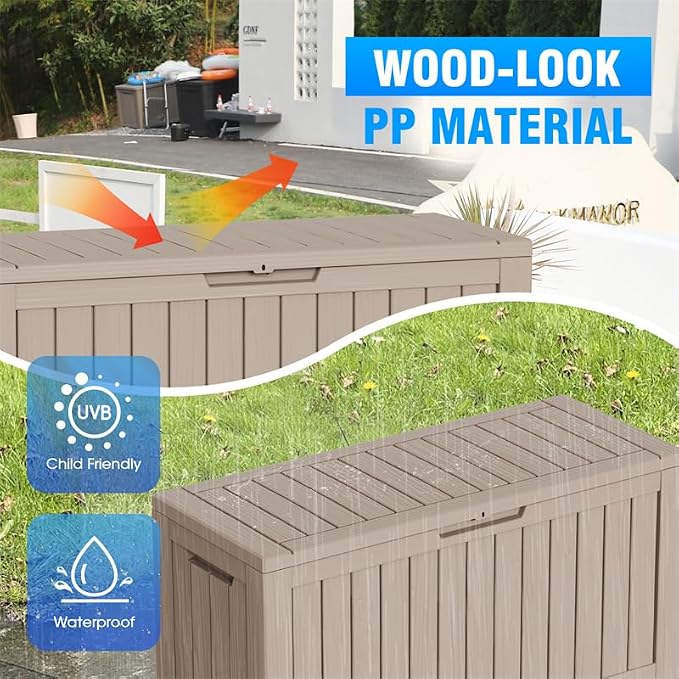 PatioZen 80 Gallon Resin Deck Box Outdoor Storage Box with Lockable Lid, Waterproof for Patio Cushions, Gardening Tools & Exercise Equipment