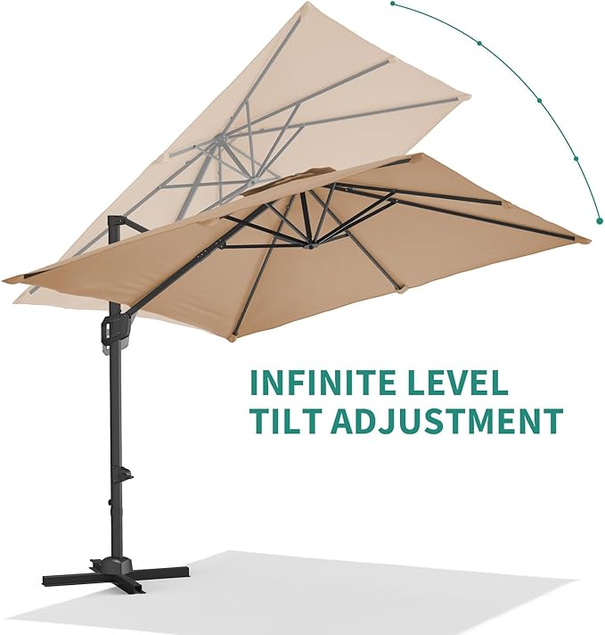Garvee Cantilever Patio Umbrella 10x10 ft Large Rectangle Umbrella Outdoor Market Umbrellas 360 Rotation Offset Hanging Outdoor Shade for Patio