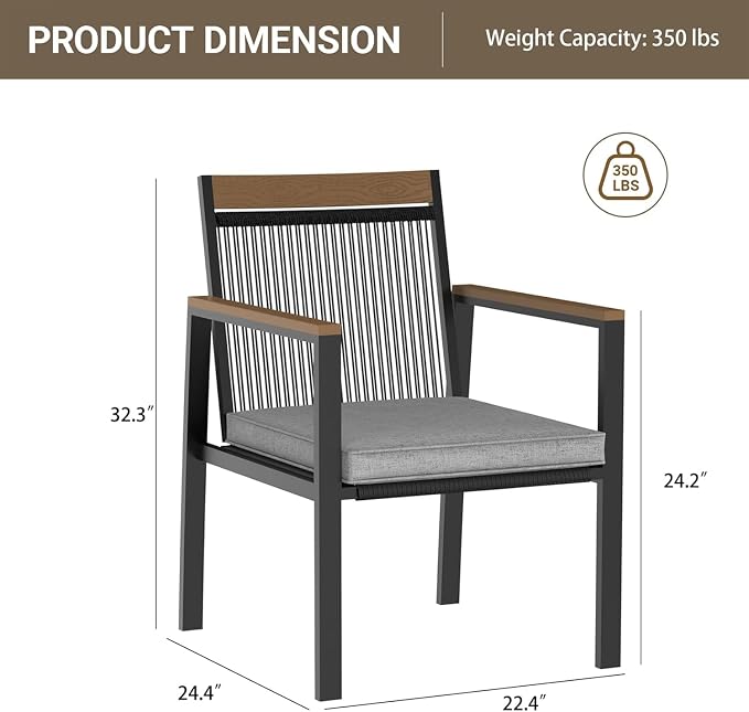 Patio Dining Chair Sets, Outdoor Metal Dining Furniture Set, 2PCS Patio Chairs with Cushions for Backyard, Deck