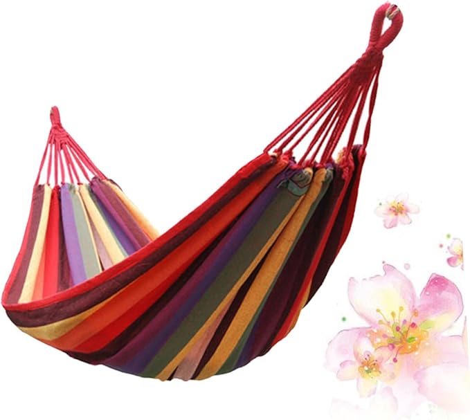 BESPORTBLE Outdoor Camping Canvas Swing Hammock Striped Hanging Chair 190x85cm Portable Rainbow Color for Garden Patio and Indoor Use