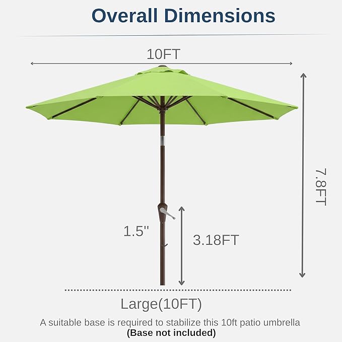 10FT Patio Umbrella, Outdoor Umbrella with Push Button Tilt and Crank, 8 Sturdy Ribs, UV Protection & Waterproof Market Umbrella for Pool, Backyard, Beach,Deck (Apple Green)