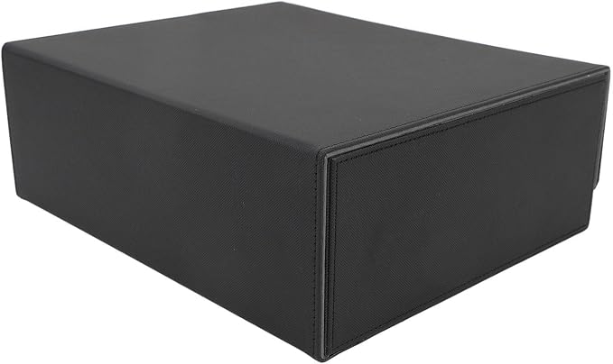 Card Deck Box with Magnetic Closure 3Row Large Capacity PU Leather Storage Case for Tarot and Game Cards (Black Shell with Grey Lining)