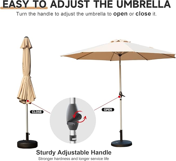 Domi 9FT Patio Umbrella Outdoor Market Umbrella with Silver Aluminum Pole, UV Resistant Canopy, Wind Vent, Tilt & Crank System, Perfect for Patio, Garden, Deck, Pool, Outdoor Dining, Beige
