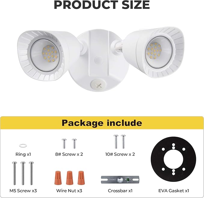 2 Pack LED Flood Lights Outdoor, 16W 1900LM 5000K Daylight, IP65 Waterproof Security Lights with 2 Adjustable Heads, Exterior Wall Light for Patio, Garage, Yard(White-2P)