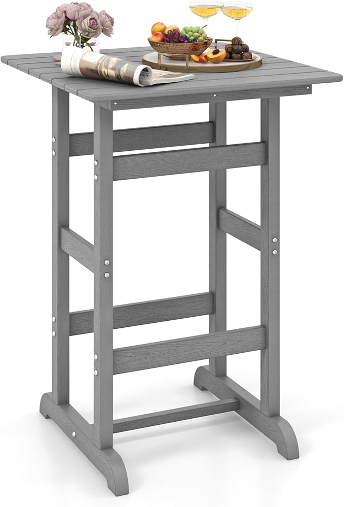 Giantex 42" Height Outdoor Tall Bar Table, HDPE Square Pub Tables with Wood Grains, High Top, Cocktail Bistro Table for Adirondack Chairs, Patio, Garden, Poolside, Yard, Balcony, Grey
