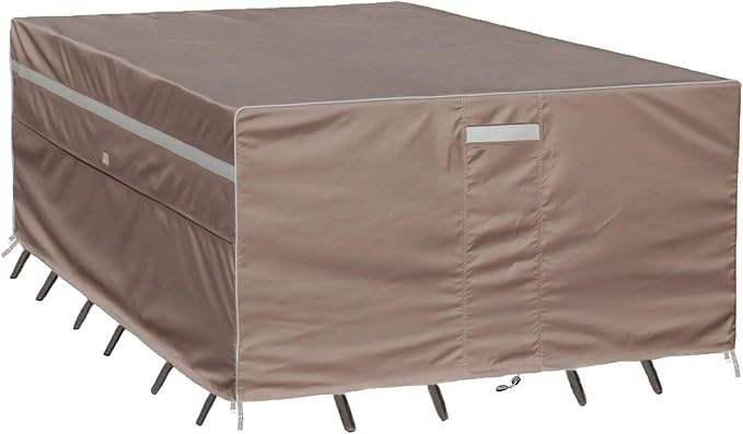 Heavy Duty Waterproof Patio Furniture Covers UV Resistant Rectangular Outdoor Table and Chair Covers 110" Wx 83" D x 28" H Brown