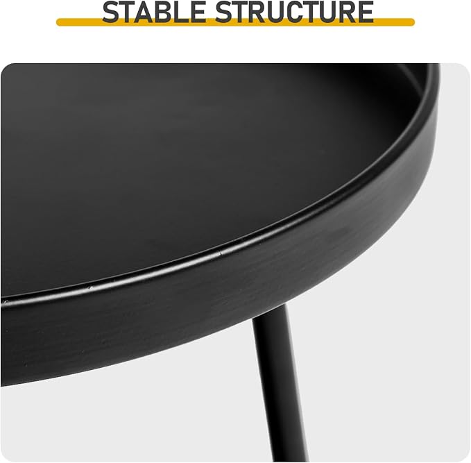 2 Tier Metal Round Side Table, Outdoor End Table for Small Spaces, Indoor Outdoor Nightstand for Living Room, Bedroom or Office (Black)