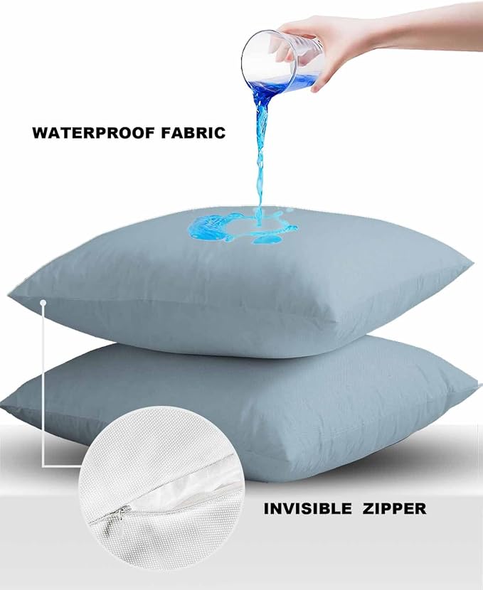 Outdoor Waterproof Throw Pillow Covers Set of 2 Winter Sky Blue Pillowcases 24x24 Inches Solid Color Patio Decorative Pillows Cushion Case Patio Pillows for Couch Bed Chair Garden