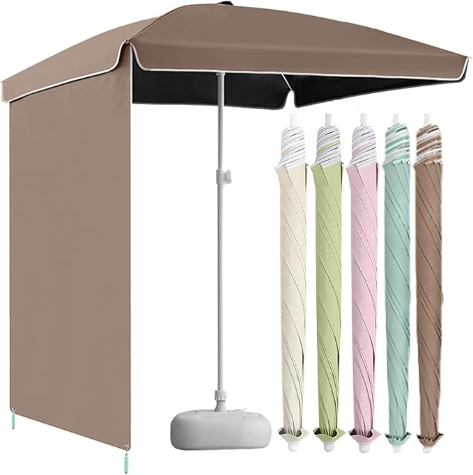 Foldable Outdoor Umbrella with Side Curtain for Privacy and Sun Protection, Patio Umbrella, for Beach Patio Garden Poolside Backyard(Coffee,Basic Version)