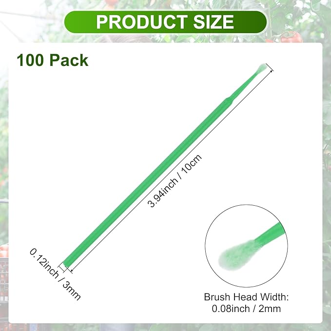 M METERXITY 100-Pack Pollinator Brush, 0.08inch/2mm Plastic Vegetable Pollinator Pen Manual Pollination Tool for Gardening/Greenhouse/Hydroponic Plants/Flower [Dark Green]