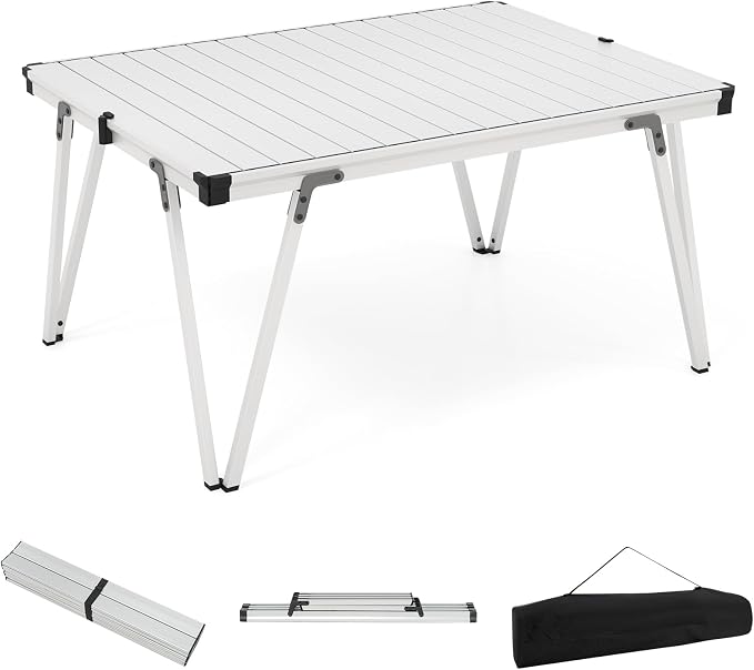 COSTWAY Folding Low Picnic Table, Portable Camping Table with Storage Bag, Lightweight Aluminum Foldable Roll-Up Table 3FT, Outdoor Camp Table for Party, Tailgating, Beach & Backyard (Silver)