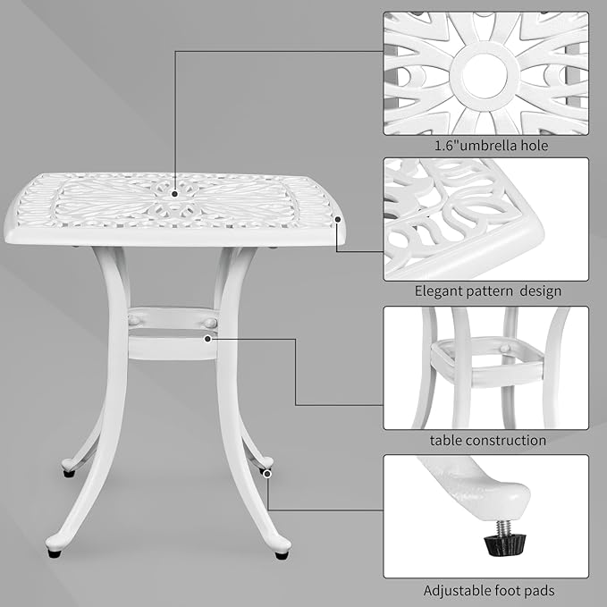 VINGLI 21" Cast Aluminum All Weather Round Patio Coffee Table Porch Bistro End Table (White)