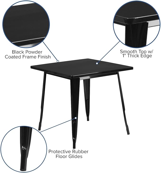 Flash Furniture Felix Commercial Grade 31.5" Square Black Metal Indoor-Outdoor Table