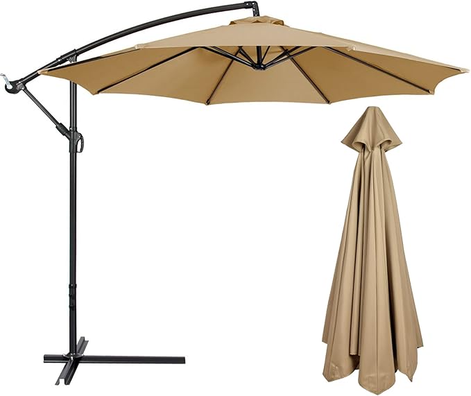 belupai 10ft Patio Umbrella Replacement Canopy, 8 Ribs Canopy Replacement Water Resistant Patio Canopy Outdoor Table Market Yard Umbrella Top Outdoor Umbrella Canopy for 56-58in Ribs (Canopy Only)(Tan,8 Ribs)