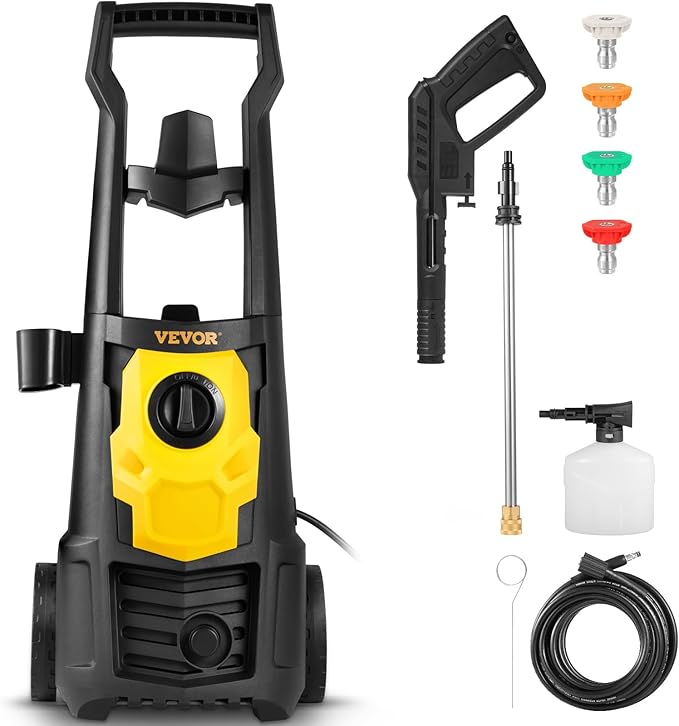 VEVOR Electric Power Washer, 2000 PSI 1.65 GPM, Portable Cleaner with 30ft Hose, Foam Cannon & 5 Nozzles for Cars, Patios, Fences - ETL Listed