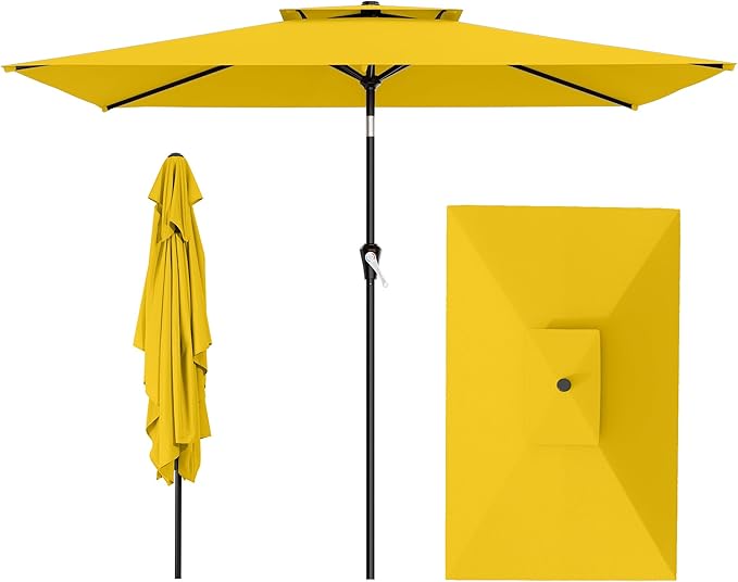 AreShark 6.5'x10' 2 Tiers Rectangular Patio Umbrella - Outdoor Umbrella Waterproof UV Protection, Market Table Umbrella w/Push Button Tilt for Pool, Lawn, Balcony(Yellow)