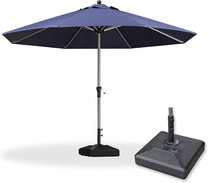 PURPLE LEAF 11' Round Market Umbrella, Patio Umbrella with Base Included, Heavy Duty Outdoor Umbrella, Aluminum Pool Umbrella for Deck, Garden, or Poolside, Navy Blue