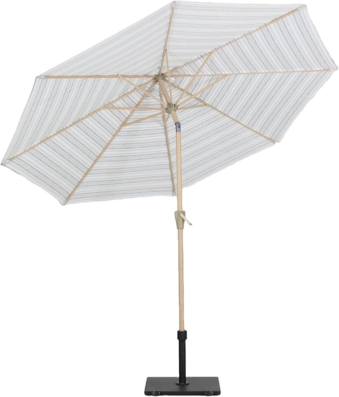 Tempera Striped Patio Umbrellas Outdoor Table Market Umbrellas with Crank & Pust Button Tilt|Auto-Tilt, 8 Steel Ribs, High Color-Fastness Canopy