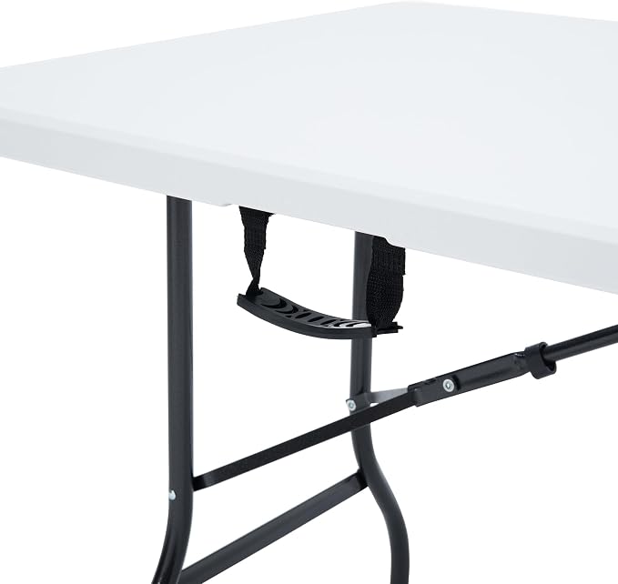 VECELO 6Ft Folding Table,Indoor Outdoor Portable Picnic Plastic Table with Mesh Trash Bag,Heavy Duty Foldable Camp Desk with Handle Legs for Dining Wedding&Party,Pearl White