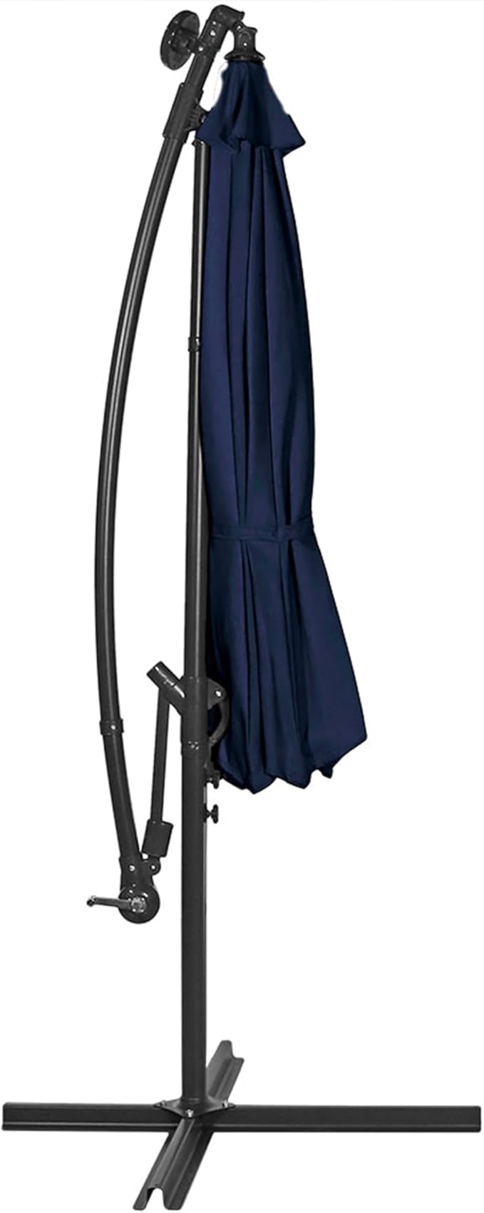 Sunnydaze 10' Solar Offset Patio Umbrella - Solar Cantilever Umbrella Outdoor with LED Lights - Polyester Shade, Air Vent, & Cross Base