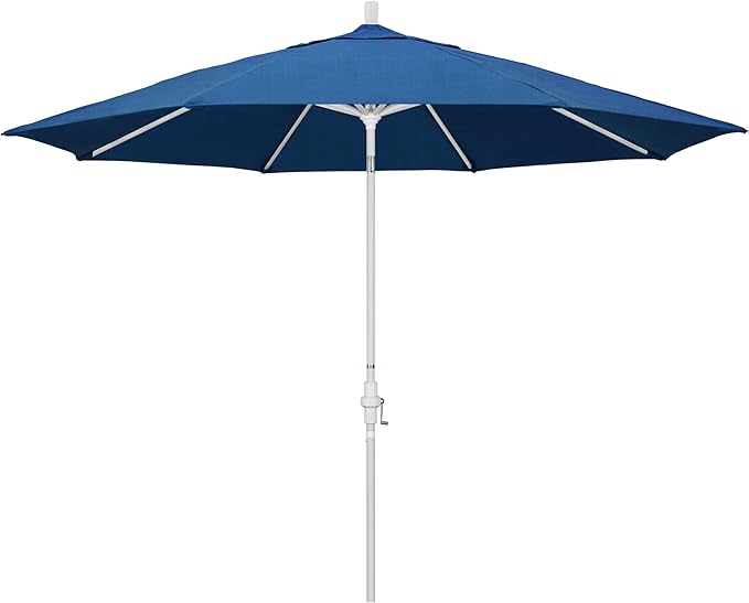 California Umbrella 11Ft Premium Sunbrella Patio Umbrella, Hand-Crank, Tilt-Collar, White Frame, Regatta Fabric