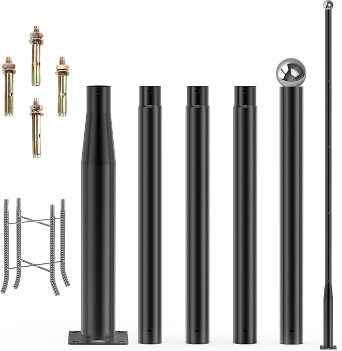 Street Light Pole 16Ft Tall, Street Lamp Post for Outdoor Lighting Fixtures with Two Types of Ground Mounting Brackets, Outdoor Light Pole for Parking Lot, Patio, Street, Backyard, Exterior House